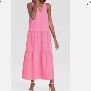 Who What Wear - Women's Pink V-Neck Tiered Maxi Dress - size XS